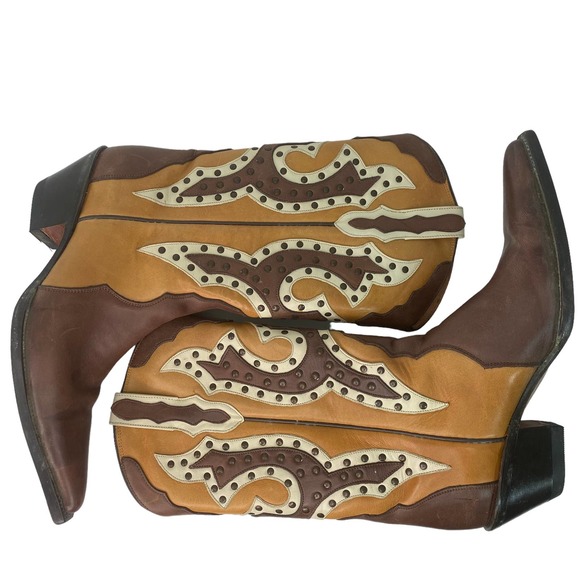 Rancho Brown Western Cowboy Boots Studded Womens 8.5 25.5 Men's Red 7 25.5 - Picture 2 of 6